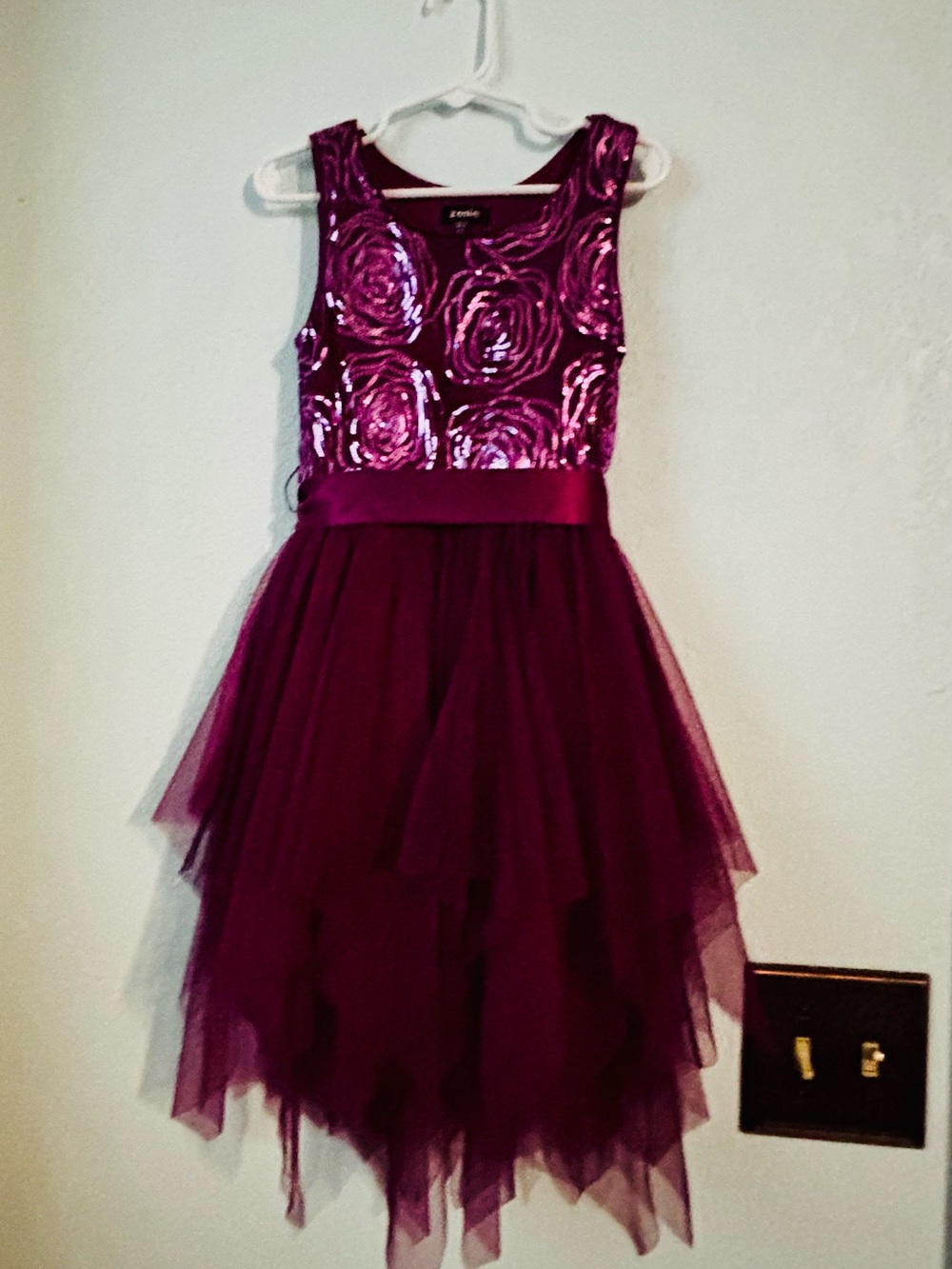 Girls Purple Rose Sequin Tulle Dress -